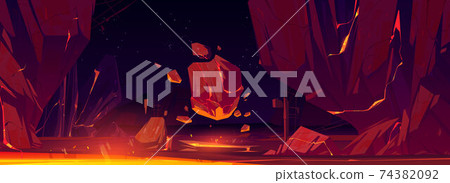 Night alien planet space landscape with rocks 74382092