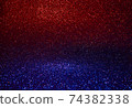 Red and blue glitter and sparkling glitter. Colour transition through the middle 74382338