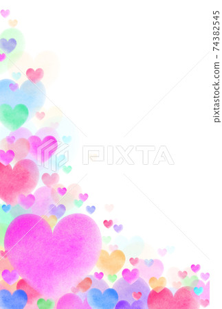 志願者材料從左下斜下方彈出的各種顏色的水彩心的圖像垂直框中的白色 志願者材料從左下斜下方彈出的各種顏色的水彩心的圖像垂直框中的白色 74382545