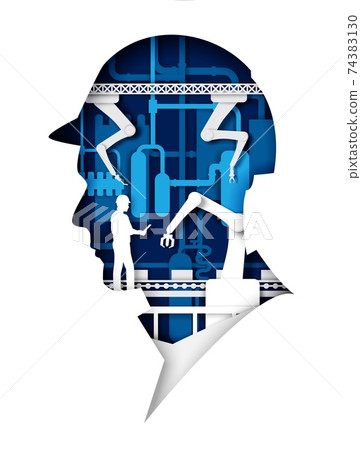 Paper cut worker head silhouette with conveyor... - Stock Illustration ...