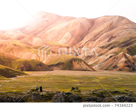 Landscape at Landmannalaugar in rhyolite mountains of the Fjallabak Nature Reserve, aka Rainbow mountains, Iceland 74384223