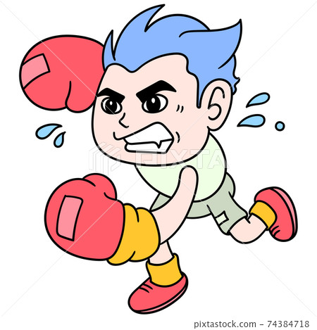 the boxer boy angrily launched a punch, doodle icon image kawaii the boxer boy angrily launched a punch, doodle icon image kawaii 74384718