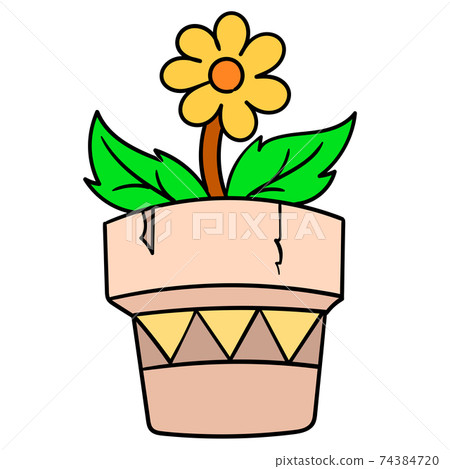 sunflowers bloom in spring in garden pots. doodle icon drawing sunflowers bloom in spring in garden pots. doodle icon drawing 74384720