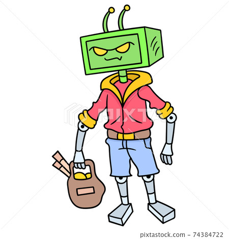 robots in human clothes walk carrying groceries, doodle icon image kawaii robots in human clothes walk carrying groceries, doodle icon image kawaii 74384722