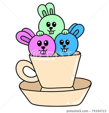 rabbit triplets in a drinking cup, doodle icon image kawaii rabbit triplets in a drinking cup, doodle icon image kawaii 74384723