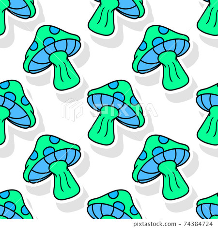 imaginary mushroom poisonous plant seamless pattern textile print. repeat pattern background design 74384724