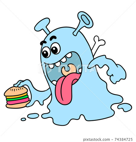 hungry monsters brought hamburgers to eat, doodle icon image kawaii hungry monsters brought hamburgers to eat, doodle icon image kawaii 74384725
