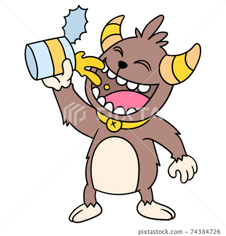 greedy monsters are eating up the delicious canned food, doodle icon image kawaii 74384726