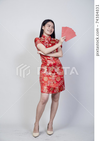Portrait young asian woman wear chinese dress Portrait young asian woman wear chinese dress 74384831