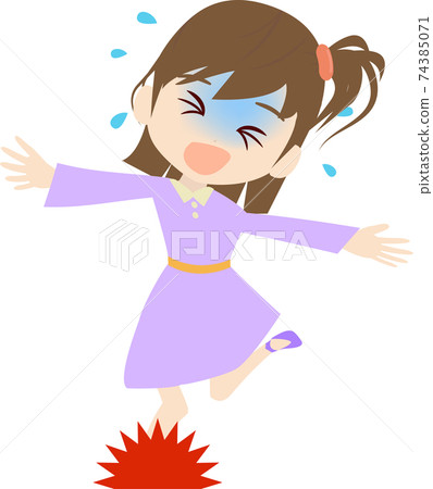 A child who is about to trip and fall A child who is about to trip and fall 74385071