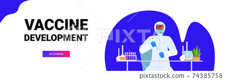 scientist resarcher working with test tube in lab coronavirus vaccine development fight against covid-19 concept 74385758