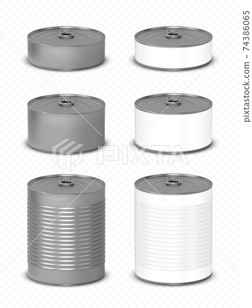 Tin can with pull ring side view, food metal jars Tin can with pull ring side view, food metal jars 74386065