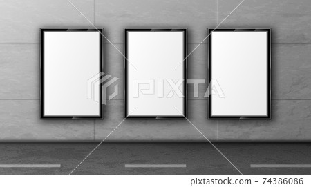 Blank street billboards in black frames on wall 74386086