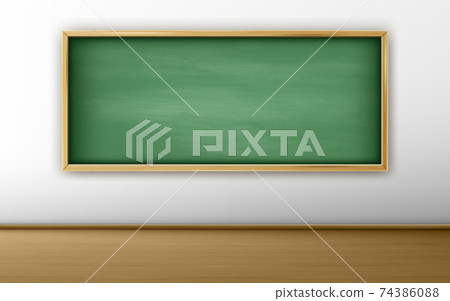 Green blackboard, chalkboard in empty classroom 74386088
