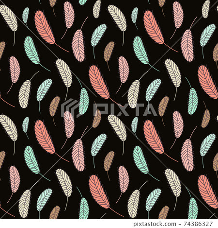 Bird feathers seamless pattern. Easter pattern with chicken feathers 74386327