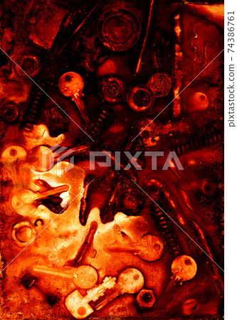 Imprint of rusty screws, keys, nuts, springs and other items Imprint of rusty screws, keys, nuts, springs and other items 74386761