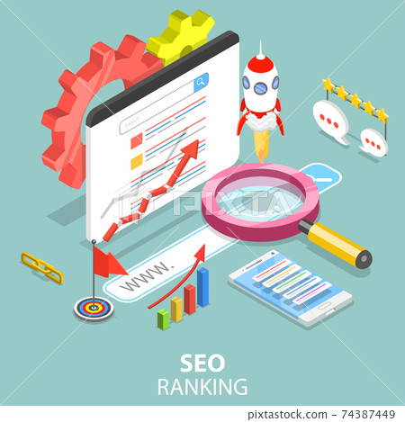 SEO ranking flat isometric vector concept. SEO ranking flat isometric vector concept. 74387449