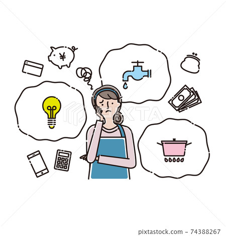 Family: Housewife worries about utility bills Family: Housewife worries about utility bills 74388267