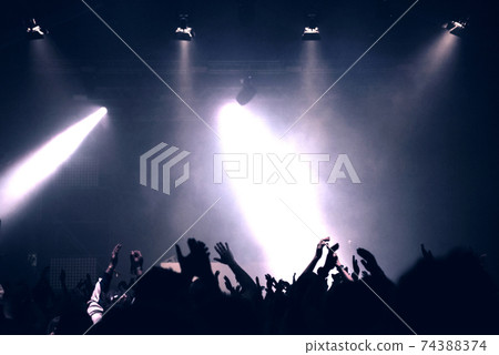 Partying concert crowd and stage lights Partying concert crowd and stage lights 74388374