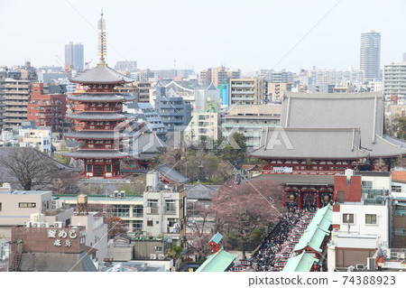 The bustle of Sensoji Temple and Nakamise as seen from the Asakusa Culture Tourist Information Center The bustle of Sensoji Temple and Nakamise as seen from the Asakusa Culture Tourist Information Center 74388923