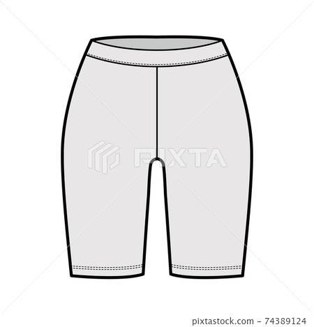 Bike shorts technical fashion illustration with low waist, rise, thigh length. Flat sport training pants casual trousers 74389124