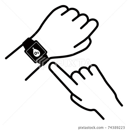 Vector illustration of checking the smartwatch on the arm Blood oxygen concentration 74389223