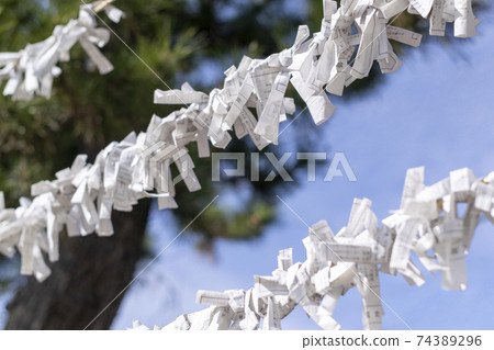 Tied up fortune slips from a shrine Tied up fortune slips from a shrine 74389296