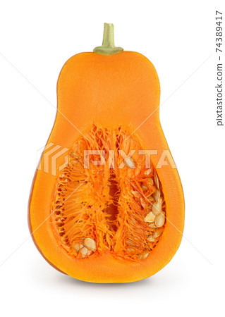 butternut squash half isolated on white background with clipping path and full depth of field butternut squash half isolated on white background with clipping path and full depth of field 74389417
