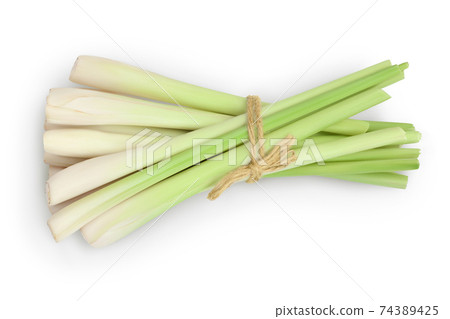 Fresh Lemongrass isolated on white background with clipping path and full depth of field, Top view. Flat lay Fresh Lemongrass isolated on white background with clipping path and full depth of field, Top view. Flat lay 74389425