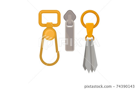 Metal Zipper Puller or Slider Isolated on White Background Vector Set Metal Zipper Puller or Slider Isolated on White Background Vector Set 74390143