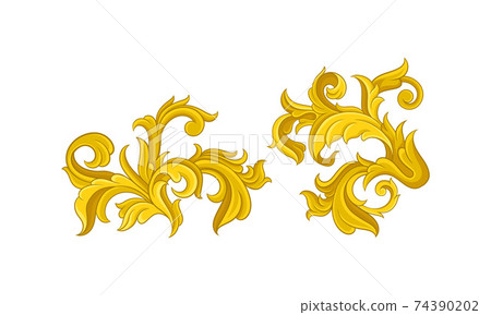 Baroque Golden Elements with Scroll and Swirl Vector Set Baroque Golden Elements with Scroll and Swirl Vector Set 74390202
