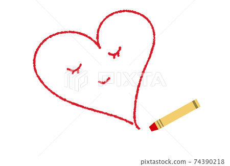 A gentle smiling heart drawn with red crayons 74390218