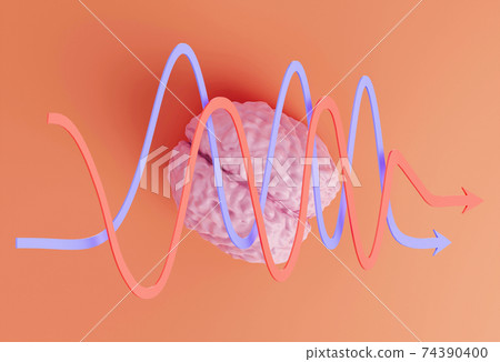 human pink brain model on yellow background, minimal concept, 3d illustration 74390400