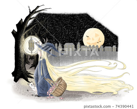 Long-haired witch heading for Halloween Long-haired witch heading for Halloween 74390441