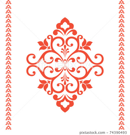 Damask graphic ornament. Floral design element. Pink vector pattern 74390493