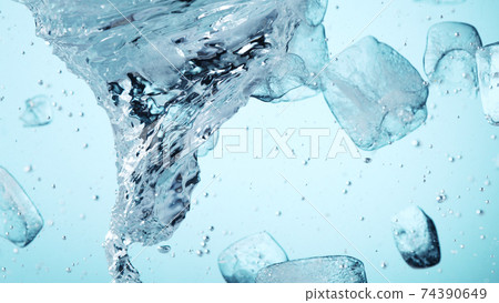 Detail of whirling water with ice cubes 74390649
