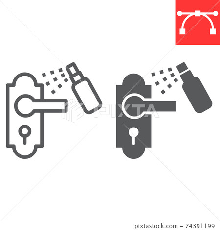 Disinfection door handle line and glyph icon, hygiene and disinfection, cleaning door handle sign vector graphics, editable stroke linear icon, eps 10. Disinfection door handle line and glyph icon, hygiene and disinfection, cleaning door handle sign vector graphics, editable stroke linear icon, eps 10. 74391199