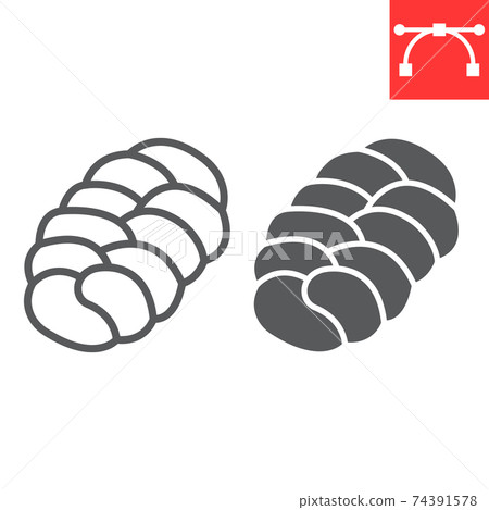 Challah line and glyph icon, bread and loaf, braided bread sign vector graphics, editable stroke linear icon, eps 10. Challah line and glyph icon, bread and loaf, braided bread sign vector graphics, editable stroke linear icon, eps 10. 74391578