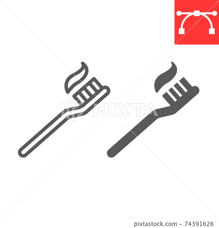 Toothbrush line and glyph icon, dental and... - Stock Illustration ...