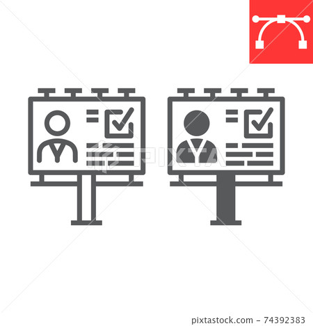 Agitation billboard line and glyph icon, election and vote, billboard sign vector graphics, editable stroke linear icon, eps 10. Agitation billboard line and glyph icon, election and vote, billboard sign vector graphics, editable stroke linear icon, eps 10. 74392383