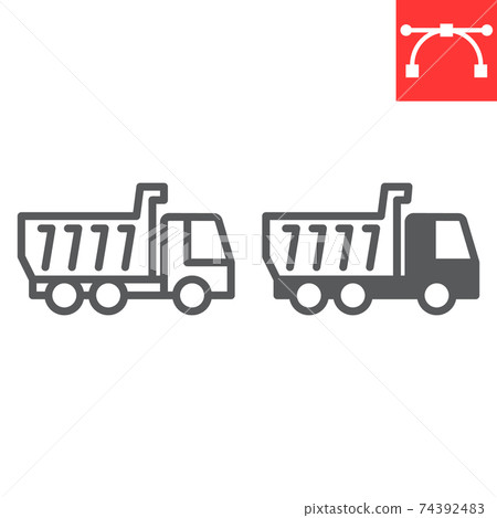 Tipper truck line and glyph icon, construction and industry, truck sign vector graphics, editable stroke linear icon, eps 10. 74392483