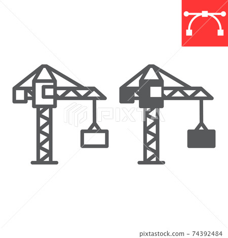 Construction crane line and glyph icon, construction and industry, building crane sign vector graphics, editable stroke linear icon, eps 10. 74392484