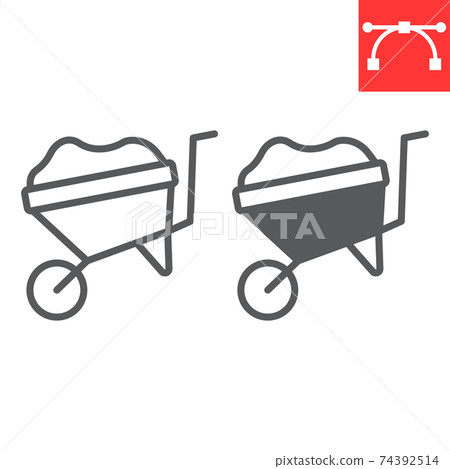 Wheelbarrow line and glyph icon, construction and agriculture, wheel barrow sign vector graphics, editable stroke linear icon, eps 10. Wheelbarrow line and glyph icon, construction and agriculture, wheel barrow sign vector graphics, editable stroke linear icon, eps 10. 74392514