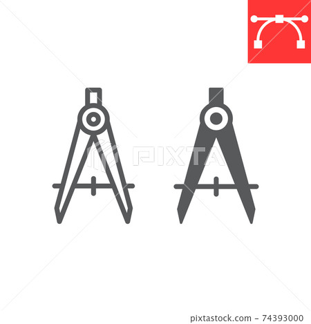 Divider line and glyph icon, compass and architect, divider sign vector graphics, editable stroke linear icon, eps 10. Divider line and glyph icon, compass and architect, divider sign vector graphics, editable stroke linear icon, eps 10. 74393000