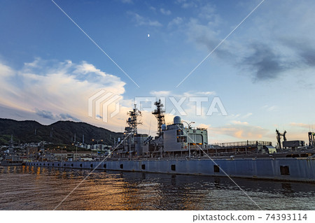 Hiroshima dusk Kure Port pier scenery 74393114