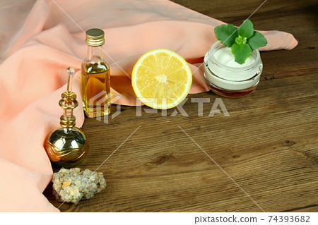 Perfect ingredients for homemade facial mask and relaxation with copy space 74393682