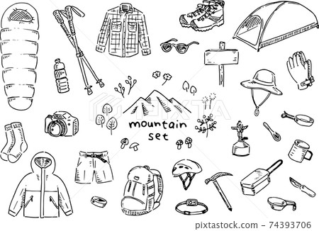 粗糙的手繪登山裝備套裝（單色） 74393706