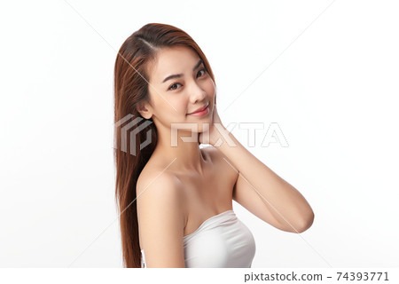 Beautiful young asian woman with clean fresh skin on white background, Face care, Facial treatment, Beautiful young asian woman with clean fresh skin on white background, Face care, Facial treatment, 74393771