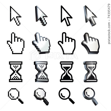 Cursor. Hand, arrow, hourglass, magnifying 74395479