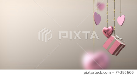 Love hearts, 3D gift boxes 74395606